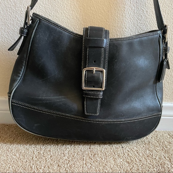 Coach vintage Hampton black leather buckle flap shoulder bag - Picture 2 of 6